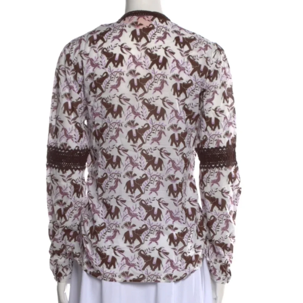 Tory Burch Bailey Crochet Tunic Blouse Elephant Leopard Jungle Lavender Lilac